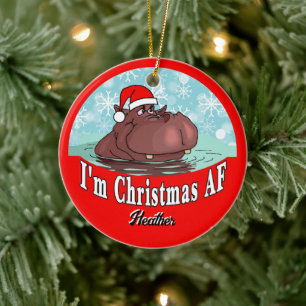 Jul Hippopotamus i Santa Hat - AF-julafton Julgransprydnad Keramik
