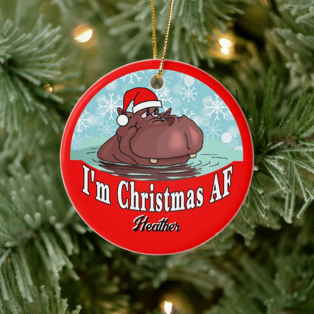 Jul Hippopotamus i Santa Hat - AF-julafton Julgransprydnad Keramik (Träd)