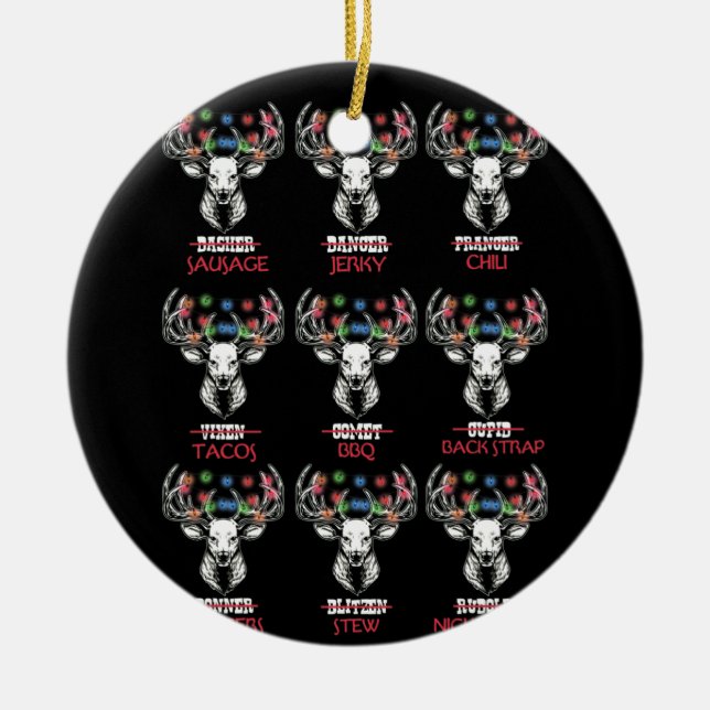 Jul Hjort Bow Hunting Santa Manar Women Hunter Julgransprydnad Keramik (Framsidan)