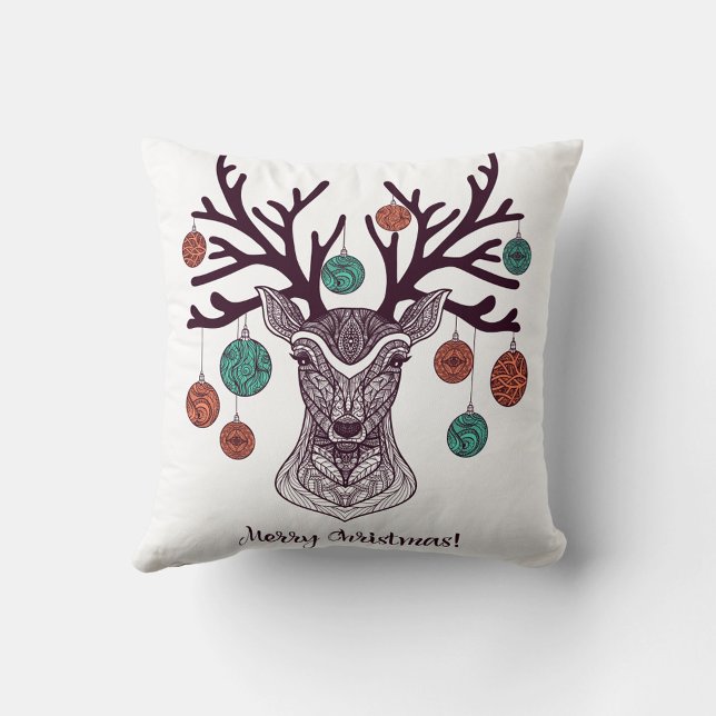 Jul Hjort Dekorativ kudde ( The words "Merry Christmas!" are written in a cursive font at the bottom of the pillow. )