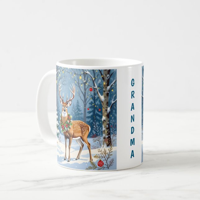 Jul Hjort Festive Winter Forest Personlig Kaffemugg (Framsida vänster)