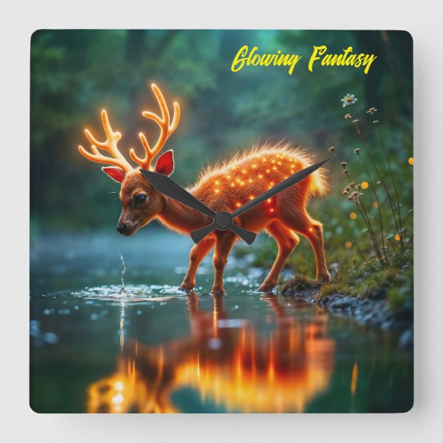 Jul, hjort, magi ljus fyrkantig klocka (Framsida)