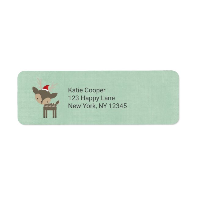 Jul-Hjort med Red Santa Hat Retro Hipster Returadress Etikett (Framsidan)