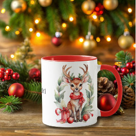 Jul-Hjort med Red Scarf Coffee Mugg