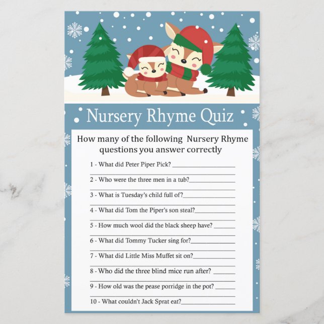 Jul hjort Nursery Rhyme Quiz-babyduschspel (Framsida)