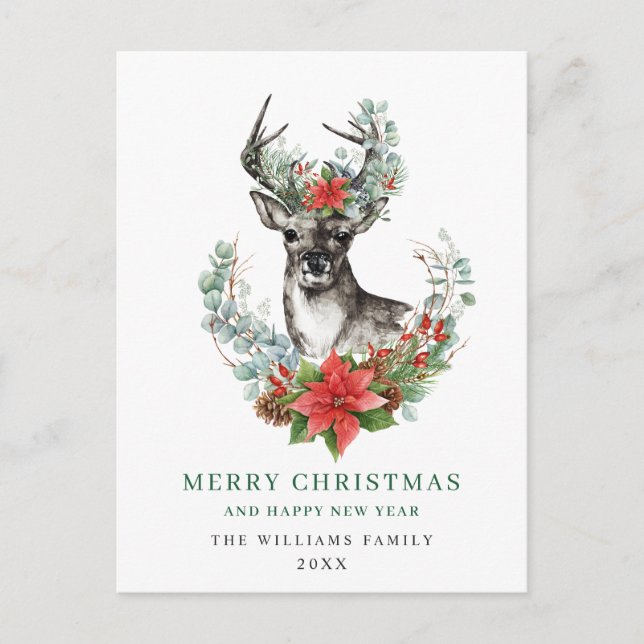 Jul Hjort Poinsettia Hälsning Helgdag Vykort (Framsida)