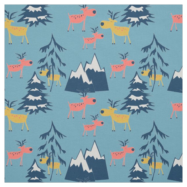 Jul ,hjort ,skog, Julgranar, helgdag Tyg (Provkarta)