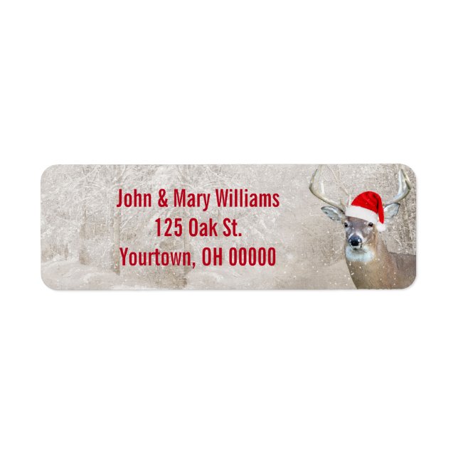 Jul-Hjorten med Santa Hat Returadress Etikett (Framsidan)