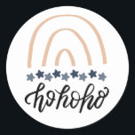 Jul Ho Ho Ho Boho Rainbow Runt Klistermärke<br><div class="desc">Cute boho Ho Ho Ho vattenfärgsregnbåge med stjärnor.</div>