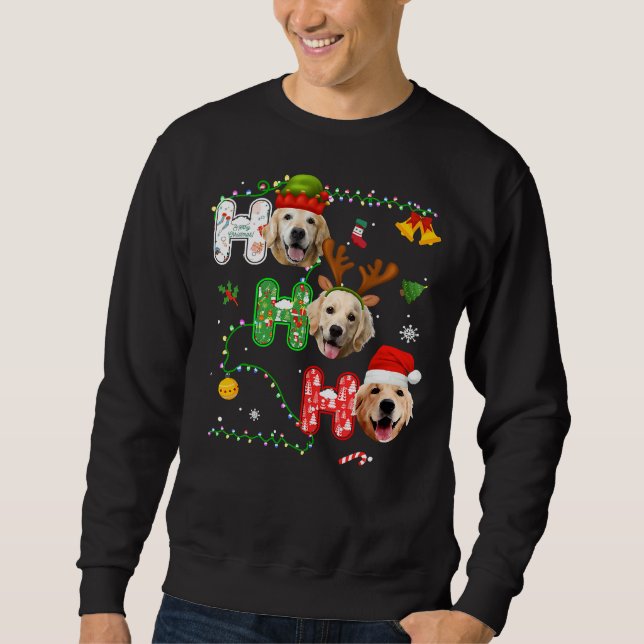 Jul Ho Ho Ho Golden Retriever 351 Lång Ärmad Tröja (Framsida)