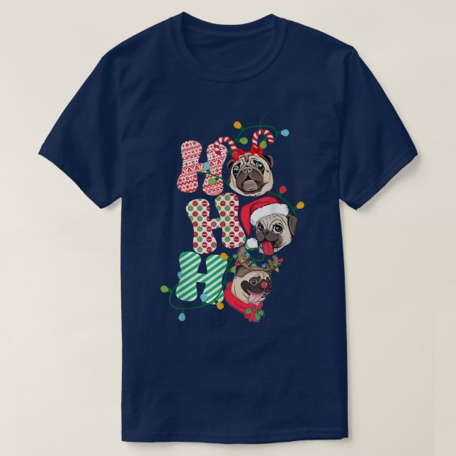 Jul Ho Ho Ho Pug Hund älskare Funny Lycklig Holid T Shirt (Design framsida)