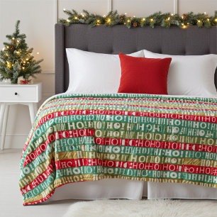 Jul HO! HO! HO! Röda Grönten och Guld Rand Fleecefilt