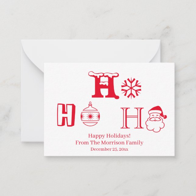 Jul Ho Ho Ho-rött namn datum söt Anteckningskort (Framsida)