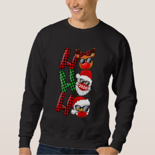 Jul Ho Ho Ho Santa Reindeer Snögubbe Ansikte Mas Lång Ärmad Tröja