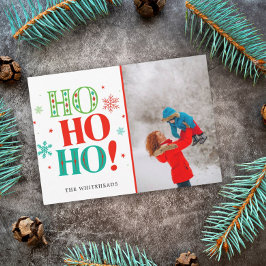 Jul Ho Ho Ho Teal Grönt Red Photo Julkort