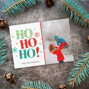 Jul Ho Ho Ho Teal Grönt Red Photo Julkort