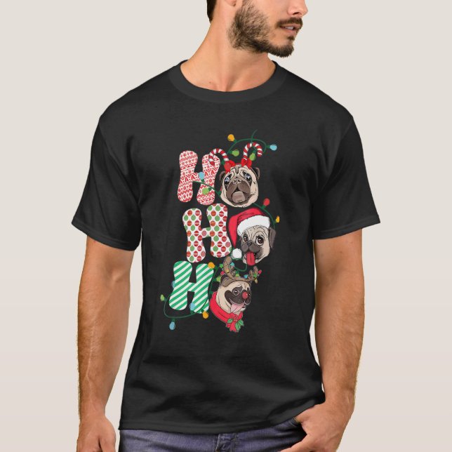 Jul Ho Ho Pug Hund for Hund Julafton T Shirt (Framsida)