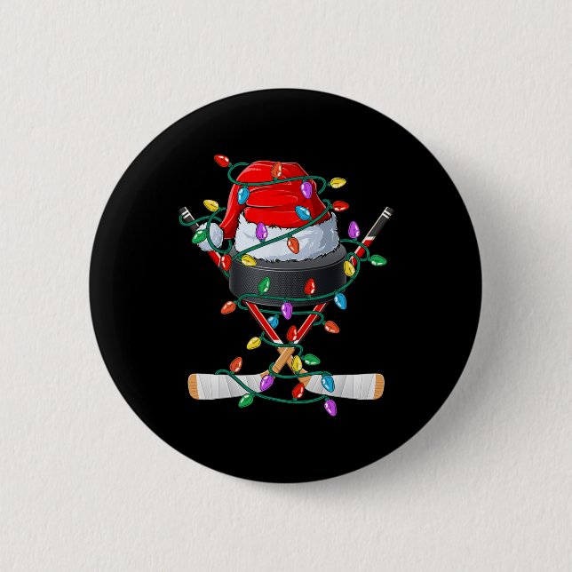 Jul Hockey Julafton Santa Sports Hat Boll Kids B Knapp (Framsida)