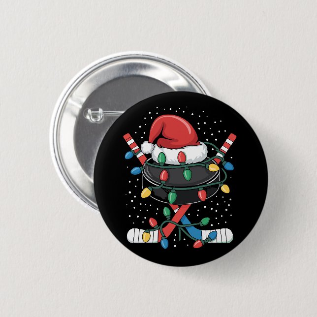 Jul Hockey Xmas Tomte Sport Hatt Boll  Knapp (Framsida & baksida)