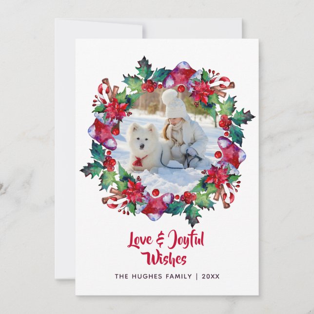 Jul Högtid Strumpa Blommig Krans Foto Julkort (Framsida)