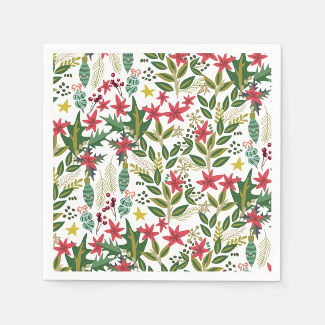 Jul Högtidskapris Pimpeliga Blommor Bär Fest Pappersservett (Framsidan)