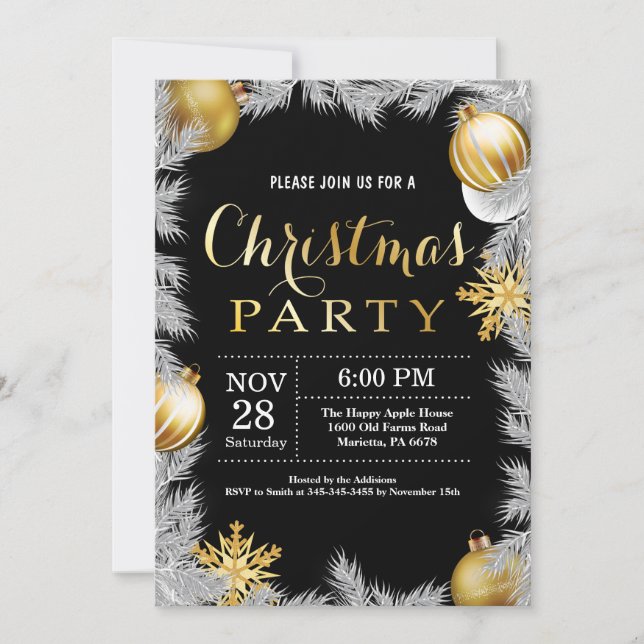 Jul Holiady Party-inbjudan Black och Guld Inbjudningar (Framsida)
