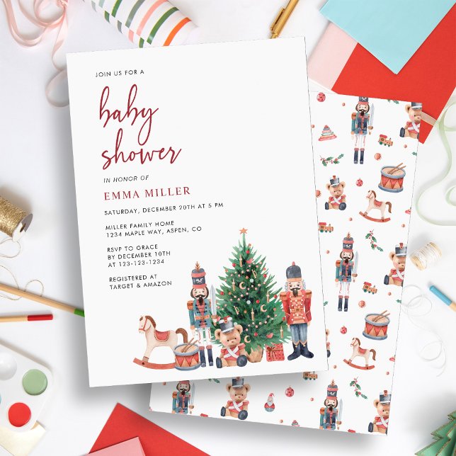 Jul Holiday Baby Shower Inbjudan (Nutcracker Baby Shower Invitation by Painted Paperie)