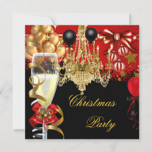 Jul Holiday Champagne Party Röd Guld Svart 2 Inbjudningar