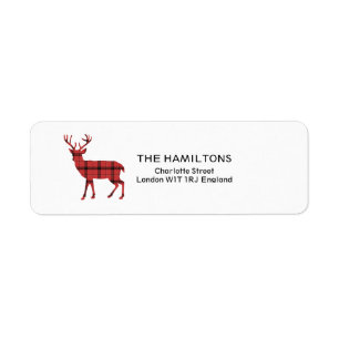 Jul Holiday Deer Röd Plaid Tartan Mönster Returadress Etikett