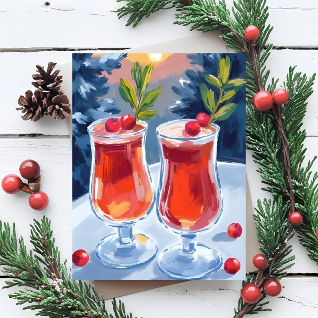 Jul Holiday Drinkar Vattenfärg Postkort Helg Vykort (Skapare uppladdad)
