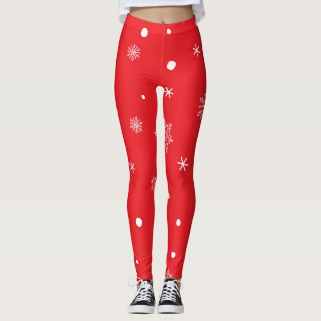 Jul Holiday Estetik Snöflinga Röd Leggings (Framsida)