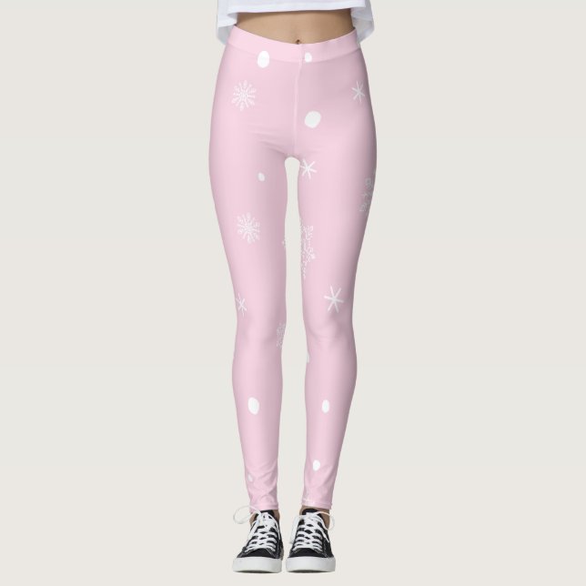Jul Holiday Estetik Snöflinga Rosa Leggings (Framsida)