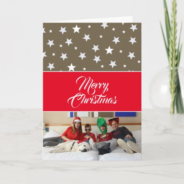 Jul Holiday Familjefoto Röd Helgkort (Framsida)