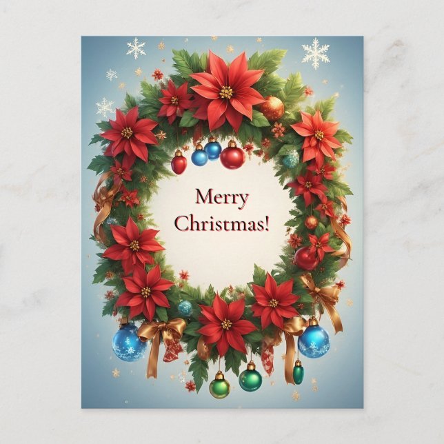Jul Holiday Festiv Krans 🎄✨ Poinsettia Vykort (Framsida)