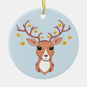 Jul Holiday Guldhjort på Ljusblå Julgransprydnad Keramik