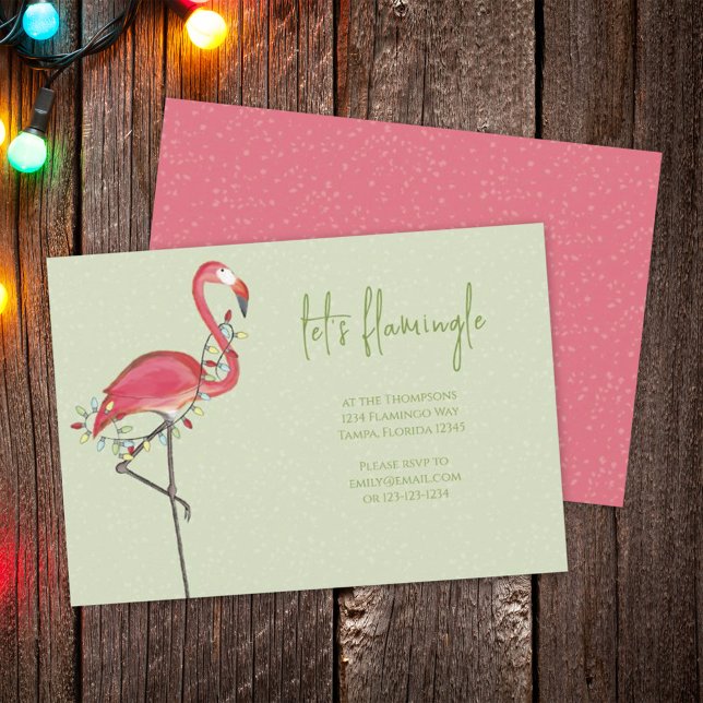 Jul Holiday Lights Rosa Festiv Flamingo Inbjudningar (Skapare uppladdad)