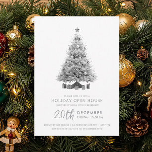 Jul Holiday Öppet Hus Silver Julgran Inbjudningar