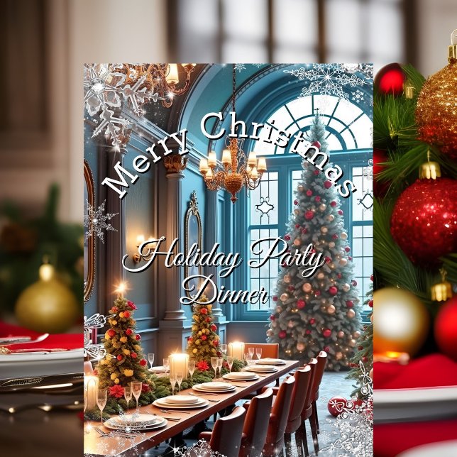 Jul Holiday Party Middag Blå röd träd Inbjudningar (Skapare uppladdad)