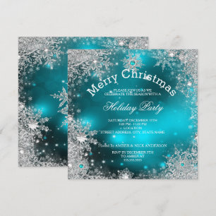 Jul Holiday Party Vinter Värld Teal Inbjudningar