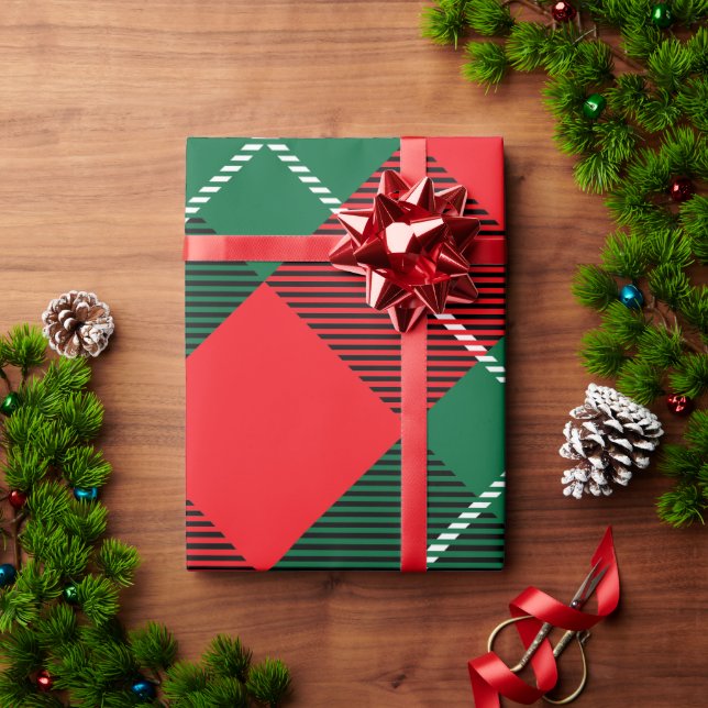 Jul Holiday Plaid Tartan Röd Grön Vit Presentpapper (Julgåva)