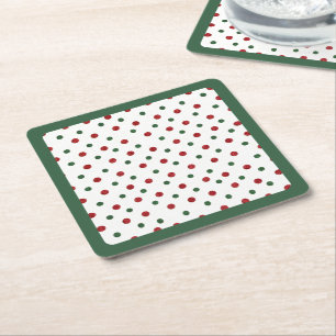 Jul Holiday Röd Grön Retro Prickar Mönster Underlägg Papper Kvadrat