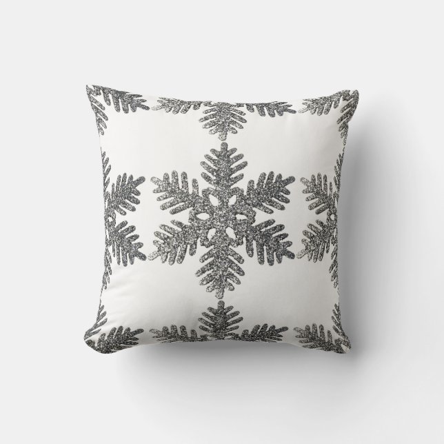 Jul Holiday Silver Snöflinga Stjärn Design Kudde (Framsida)