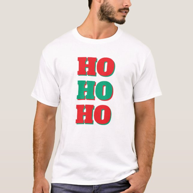 Jul Holiday Stor Text Herr Ho Ho Ho T Shirt (Framsida)