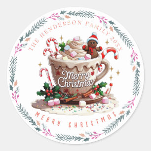 Jul Holiday Watercolor Festiv Mugg Godis Runt Klistermärke