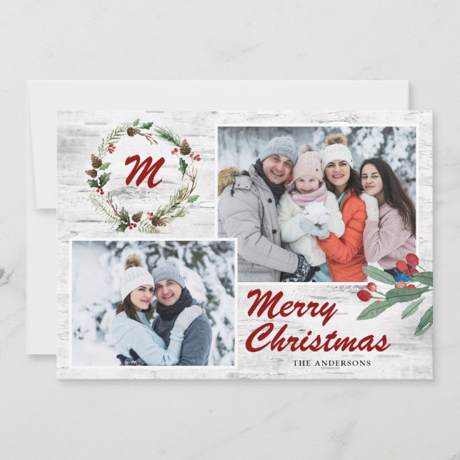 Jul Holly 2 PHOTOS Collage Bark Julkort (Framsida)