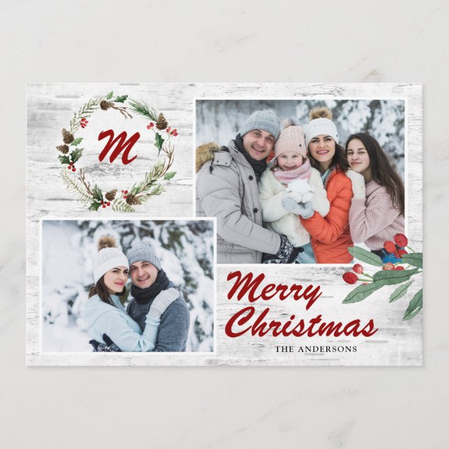 Jul Holly 2 PHOTOS Collage Bark Julkort (Framsida)