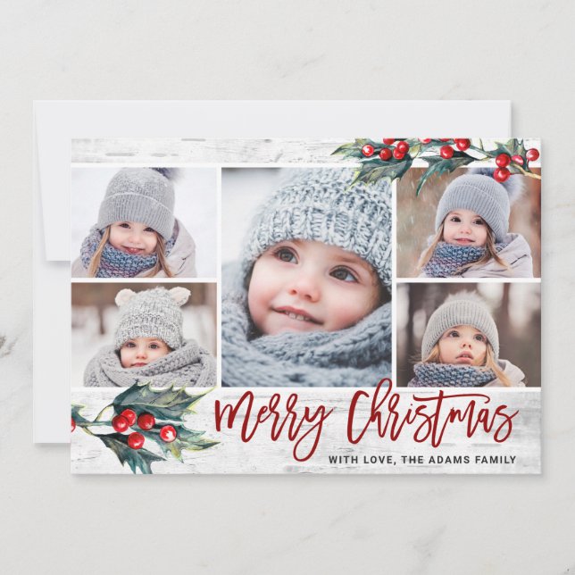 Jul Holly 5 PHOTOS Collage Helgdag Card Julkort (Framsida)