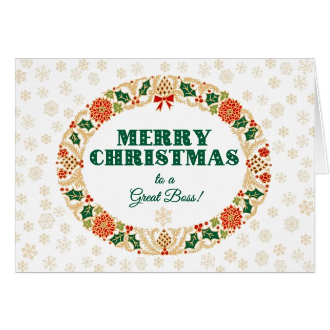 Jul Holly-andedräkt för Underbara Chef, Snöflingor Hälsningskort (Framsidan Horizontal)