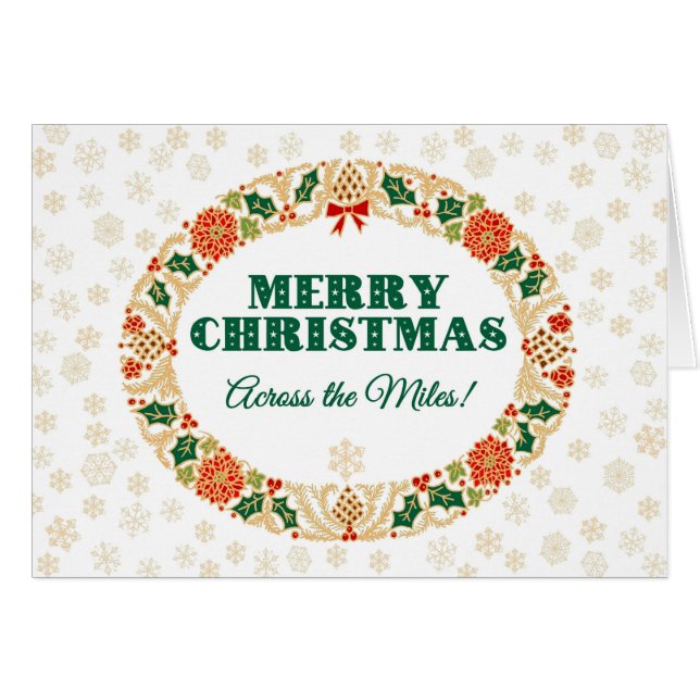 Jul Holly-andedräkt över Miles Snöflingor Hälsningskort (Framsidan Horizontal)