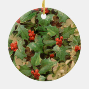 Jul Holly Artwork Design Festive Mönster Julgransprydnad Keramik